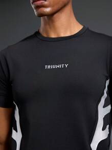 Manfinity Sport Polished 1 Set Men's Crew Neck Short Sleeve Letter Print Casual Sports T-Shirt & Vest  Minimalist Design Sleeve  Workout Muscle Fit T-Shirt