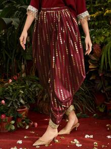 Divindia بناطيل كاجوال نسائية بسحاب وطباعة هندسية بورق الذهب