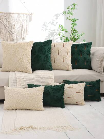 椰子棕榈装饰抱枕套，毛绒绗缝刺绣，适用于客厅卧室、夏季、秋季装饰、秋季装饰、房间装饰