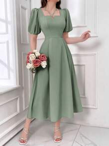 Modelyn Vestido corto, de manga corta, de unicolor, con diseño hueco y estilo casual árabe para mujer