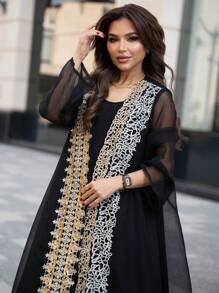 Al Najma Customized Sequins Embroidery Traditional Arabic Luxury Ladies Maxi Dress Set