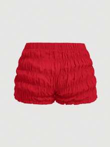 SHEIN MOD Shorts mini con volantes y moño estilo kawaii para mujer talla grande - Rojo - Ver 2