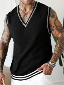 Manfinity Hypemode Men's Casual Colorblock Trim Sweater Vest, Autumn - Multicolor - View 3