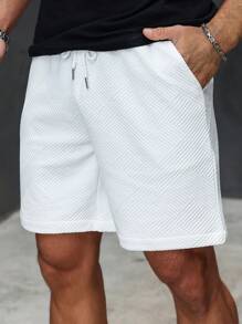 Manfinity Homme Men's Casual Everyday Style, INS Matching Items: Classic Best-Selling Fashion Casual White Geometric Texture Elastic Waist Shorts. This Set Is Very Suitable For Spring And Summer Wear, Also Suitable For Daily Wear And Hawaii Beach Vacation, Also Suitable For Valentine's Day Couple Wear, It Is A Great Gift For Your Boyfriend Or Husband. "White Shorts