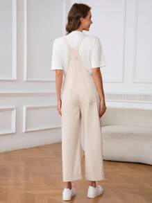 SHEIN 孕妇装口袋休闲直筒牛仔工装裤 - 杏色 - 查看 2