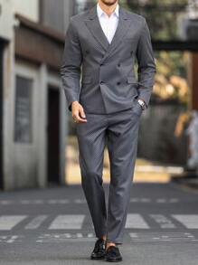Manfinity Mode Plus Size Men Lapel Neck Plaid Long Sleeve Blazer And Pants Set