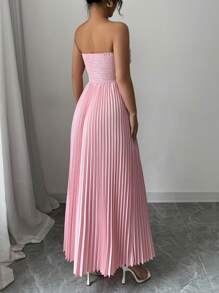 Elenzga 女士纯色前结褶边优雅连衣裙 - 粉色 - 查看 2