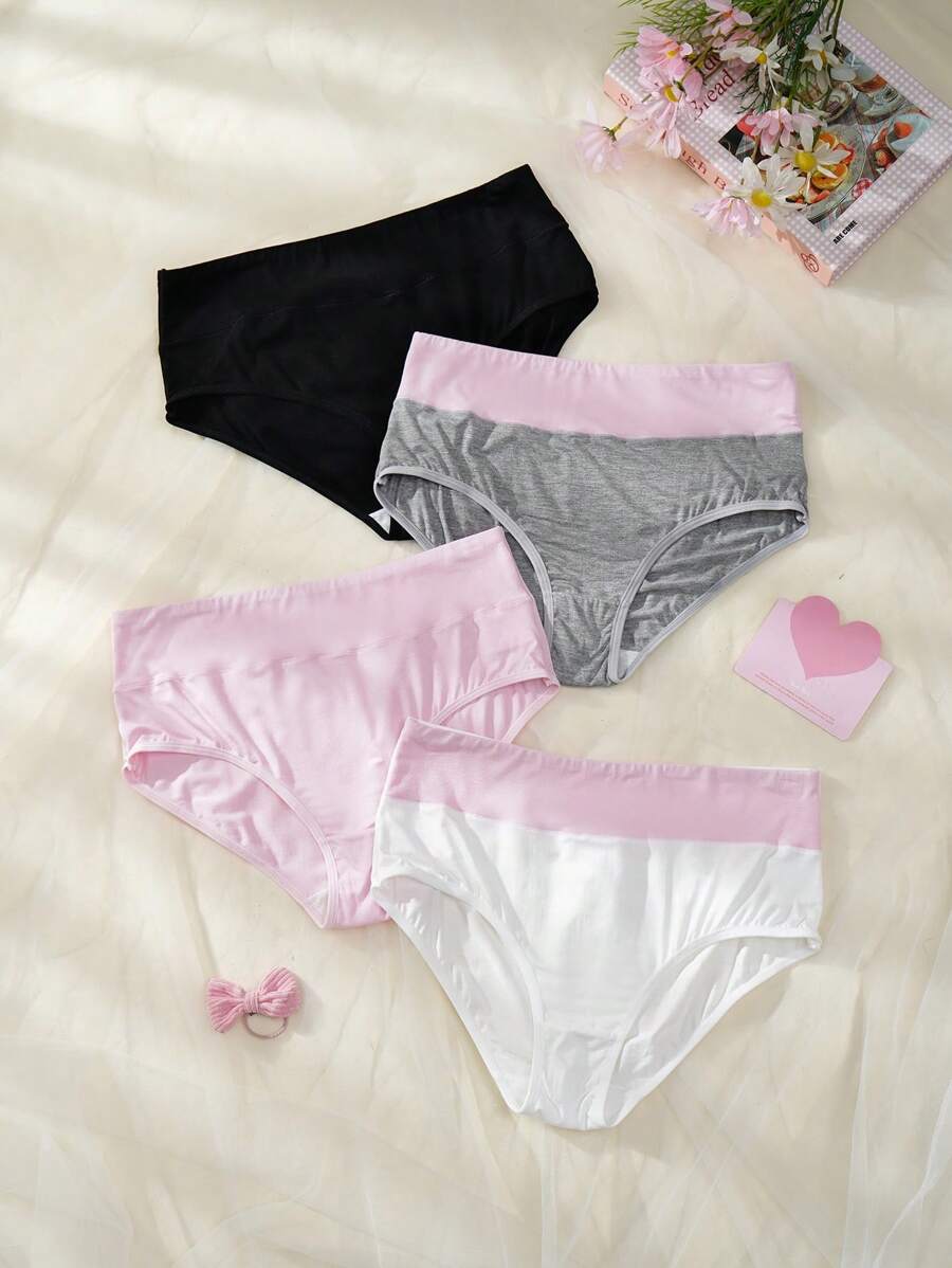 4 Pcs Teenagers' Casual Contrast Color Panties - Multicolor - View 1