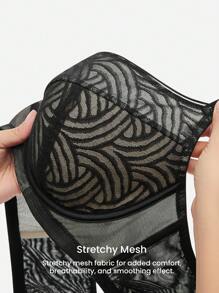 LUVLETTE 加黑色内衣休闲曲线透明全覆盖支撑透气钢圈性感无衬里蕾丝优雅网眼迷你文胸 - 黑色 - 查看 5