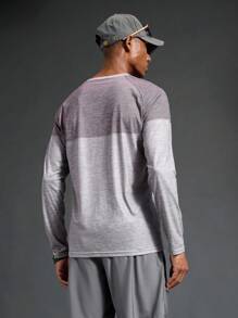 Acti Log 男士字母印花圆领长袖运动 T 恤 - 灰色 - 查看 2