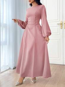 Modelyn Women's Solid Color Simple Daily Long Sleeve Dress Party Elegant Evening Long Sleeve Maxi Dres