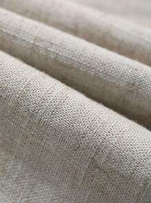 Dazy-Less 休闲商务设计斜扣门襟背心夹克，开叉下摆女式衬衫老式亚麻布 - 杏色 - 查看 7