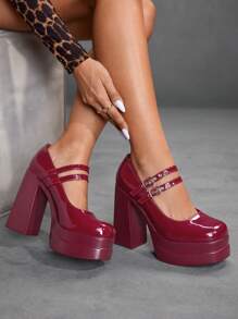 CUCCOO SZL Cuccoo Women's Minimalist Fashion Casual High Heel Pumps, Daily Wear - Burgundy - View 1