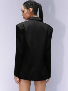 Aveloria Affinna Commuter Vintage Padded Shoulder Burgundy Long Sleeve Women's Blazer Jacket - Black - View 2