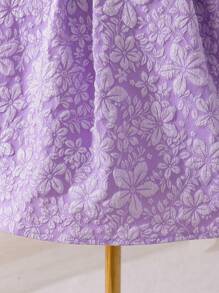 SHEIN Tween Girls Fashionable Jacquard Puff Sleeve Top Paired With Jacquard Mini Skirt, Suitable For Spring/Summer Casual, Party, Gathering To Showcase Tween Girl's Innocent, Stylish And Elegant Elegant