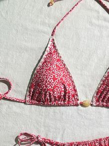 SHEIN Swim Ditsy Floral Beaded Halter Tie Side Bikini Set, 2Pcs Women Swimwear For Beach, Hot Springs Holiday, Slimming, For Summer Vacation - Multicolor - View 7