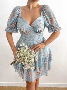 Flirla Plus Size Boho Fashionable Backless Lace-Up Waist Printed Dress, For Summer - Multicolor - View 3