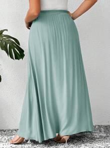 SHEIN LUNE 大码夏季纯色前系腰简约 A 字裙，休闲日常穿搭西装女士节日波西米亚嬉皮女牛仔老钱波西米亚风 - 薄荷綠 - 查看 2