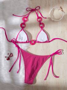 Swim SXY Conjunto de bikini de triángulo con cuello de halter y textura de tela sexy para mujer para playa y verano