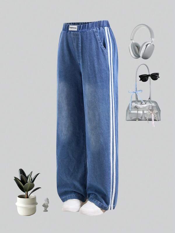 Tween Boys Letter Print Pocketed Wide Leg Casual Jeans Cute Baggy Jeans Low Waisted Baggy Jeans Cheap Baggy Jeans Baggy Jeans Girl Blue Jeans Baggy