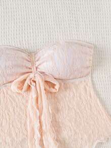 Swim Mod Plain Bikini Set, Textured Spaghetti Strap Crop Top & Spaghetti Strap Bikini - Pink - View 7