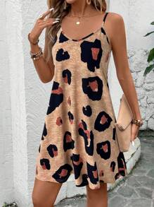 SHEIN LUNE Robe mini à bretelles imprimé léopard pour femmes