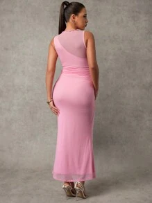 MaterniChic Slim Fit Solid Color Maternity Dress, Pink Dress - Pink - View 2