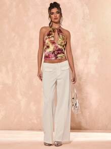 SHEIN BAE 女士扎染镂空性感挂脖衬衫