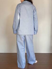 DAZY Conjunto de pijama de pantalón y top de manga larga holgado con rayas minimalista