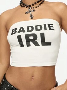 SUMWON WOMEN Edgy Baddie IRL 无肩带短款上衣抹胸式街头时尚哥特式 Y2K 美学节日俱乐部派对舞蹈服 - 白色 - 查看 4