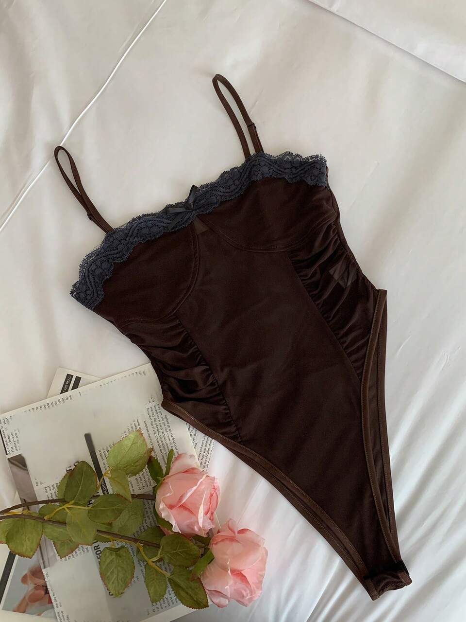 Sheer Mesh & Lace Patchwork Sleeveless Slim-Fit Bodysuit For Women, Sexy Lingerie For Women