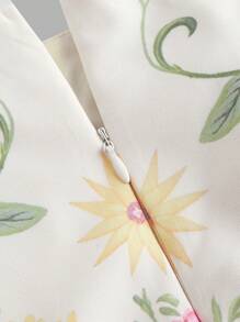 SHEIN MOD 杏色复古浪漫花卉印花女装连衣裙，情人节装，约会连衣裙 - 杏色 - 查看 3