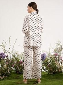 Graceveil 2pcs/Set Women Printed Collared Button-Up Long Sleeve Elasticized Waist - Multicolor - View 2