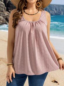 EMERY ROSE Plus Size Casual Camisole, Sleeveless Minimalist Style, Suitable For Holiday Spring Outfits For Women Vacation Mesh - Pink - View 3