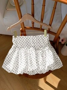 Comfortcana Chân váy chữ A in hoa chấm bi cho nữ - trắng - Xem 4
