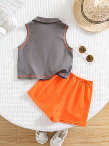 SHEIN 2 Teile Set für Baby Jungen/Mädchen, bestehend aus kontrastfarbigem gestricktem weichem ärmellosen Top und Shorts mit Gummibund