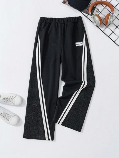 SHEIN 1-Piece Boys' Big Toddler Jeans Casual Style Sports Leisure Patchwork Denim Black Long Pants Suitable For Urban Street Photography School Parties Daily Wear And Various Occasions In Spring, Summer, And Autumn Boys Athletic Pants Kids Clothes Pants Boys Clothes Kids Pants