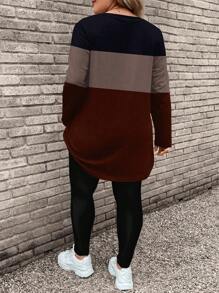 EMERY ROSE 2pcs/Set Women Plus Size Casual Striped Pattern Long Sleeve T-Shirt And Yoga Pants Set, Suitable For Autumn/Winter - Multicolor - View 2