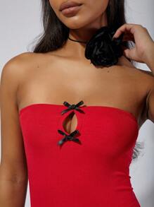 COSMINA Women's Color Block Bow Decor Dress - Red and Black - View 5