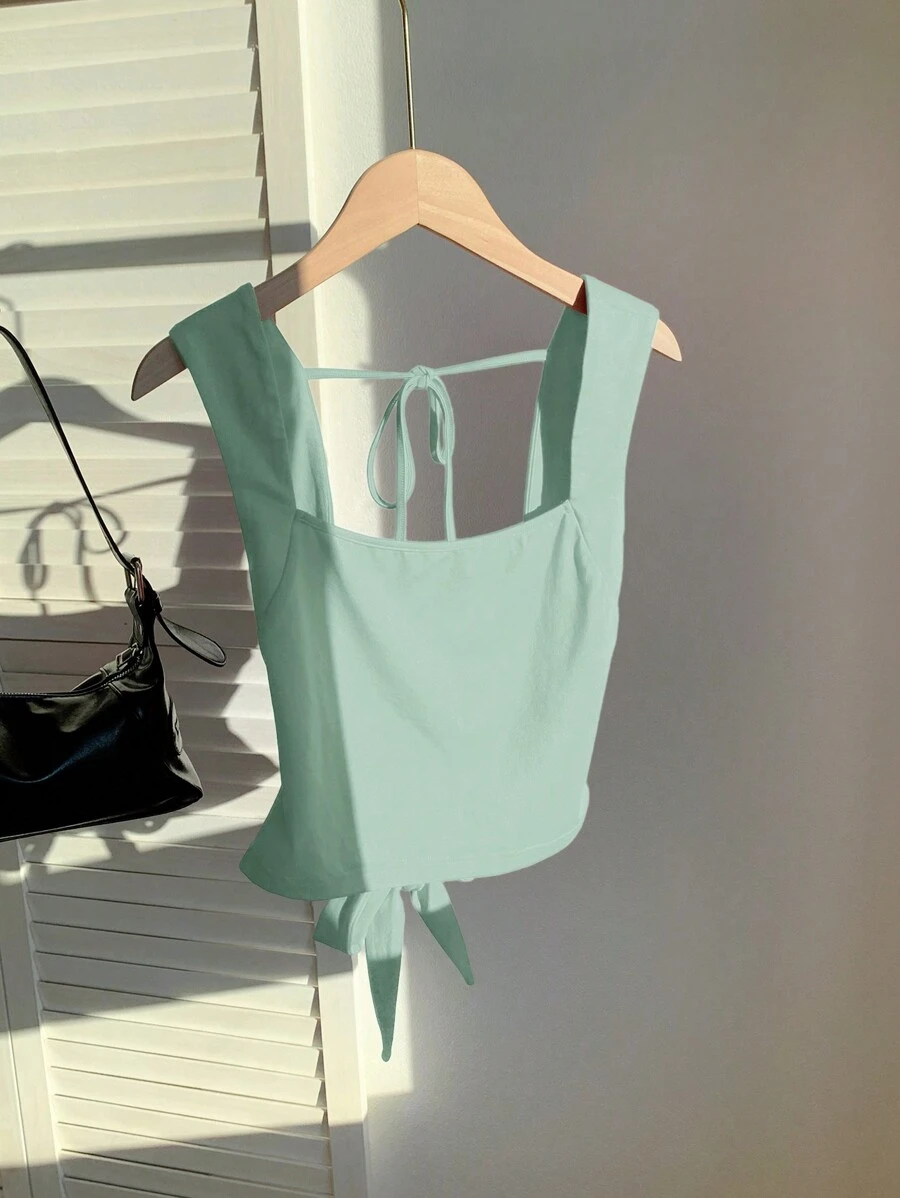 Comfortcana Camiseta sin espalda de punto color verde menta, para primavera/verano - verde menta - Ver 1