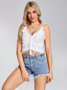 Wildy Áo ren dây đeo màu trắng giản dị mùa hè kiểu Pháp lãng mạn cho ngày lễ tình nhân - Màu be - Xem 2