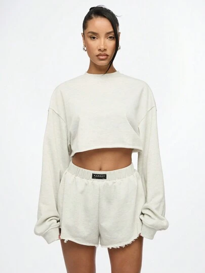 SUMWON WOMEN 休闲羊毛套装 超大尺寸毛边高腰运动衫短裤搭配休闲运动服套装