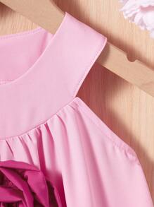 Young Girl Elegant 3D Floral Decor Halter Neck Dress