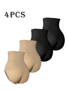 Women's Solid Color Minimalist High Waist Slimming Casual Shapewear Bottom , 4 Pcs - Multicolor - View 4
