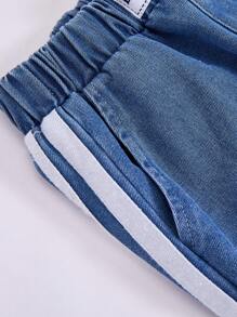 青少年男孩字母印花口袋阔腿休闲牛仔裤可爱宽松牛仔裤低腰宽松牛仔裤廉价宽松牛仔裤宽松牛仔裤女孩蓝色宽松牛仔裤 - 藍色 - 查看 6