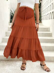 SHEIN 孕妇纯色前系带收腰休闲 A 字裙