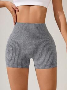 Easithlete Shorts de yoga elásticos sin costuras, shorts deportivos, shorts ciclistas para mujeres - Gris Oscuro - Ver 2