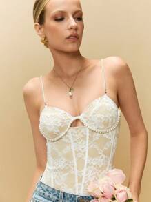 Poéselle Damen Spaghetti-Träger Bodysuit mit Hohldesign, minimalistisch, für Lässig und Urlaub - Weiss - Übersicht 4