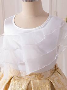 SHEIN Glamorique Kids Elegant Girl's Jacquard Midi Skirt Set With Satin Sleeveless Top, Suitable For Daily, Party, Event Wear To Show Graceful Lady-Like Charm, Summer