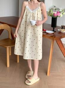 DAZY 女式可爱熊印花全身印花带装饰肩带睡袍睡衣